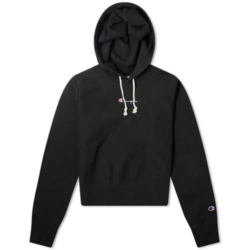 Champion Reverse Weave Cropped Small Script Logo Hooded Sweatshirt Noir