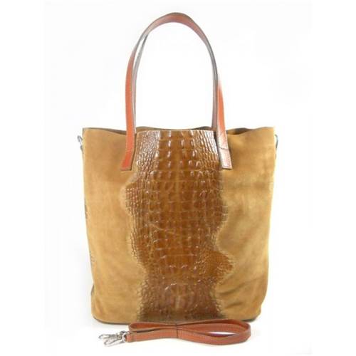 Vera Pelle Shopper Bag Krokodyl A4 Camel Marron,Beige